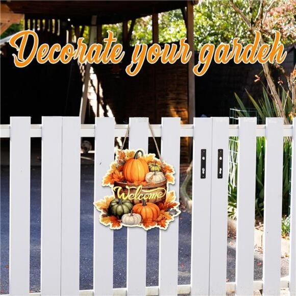 Thanksgiving Hanging Welcome Sign With Sisal Ropes - Watercolor Pumpkins & - Picture 5 of 6